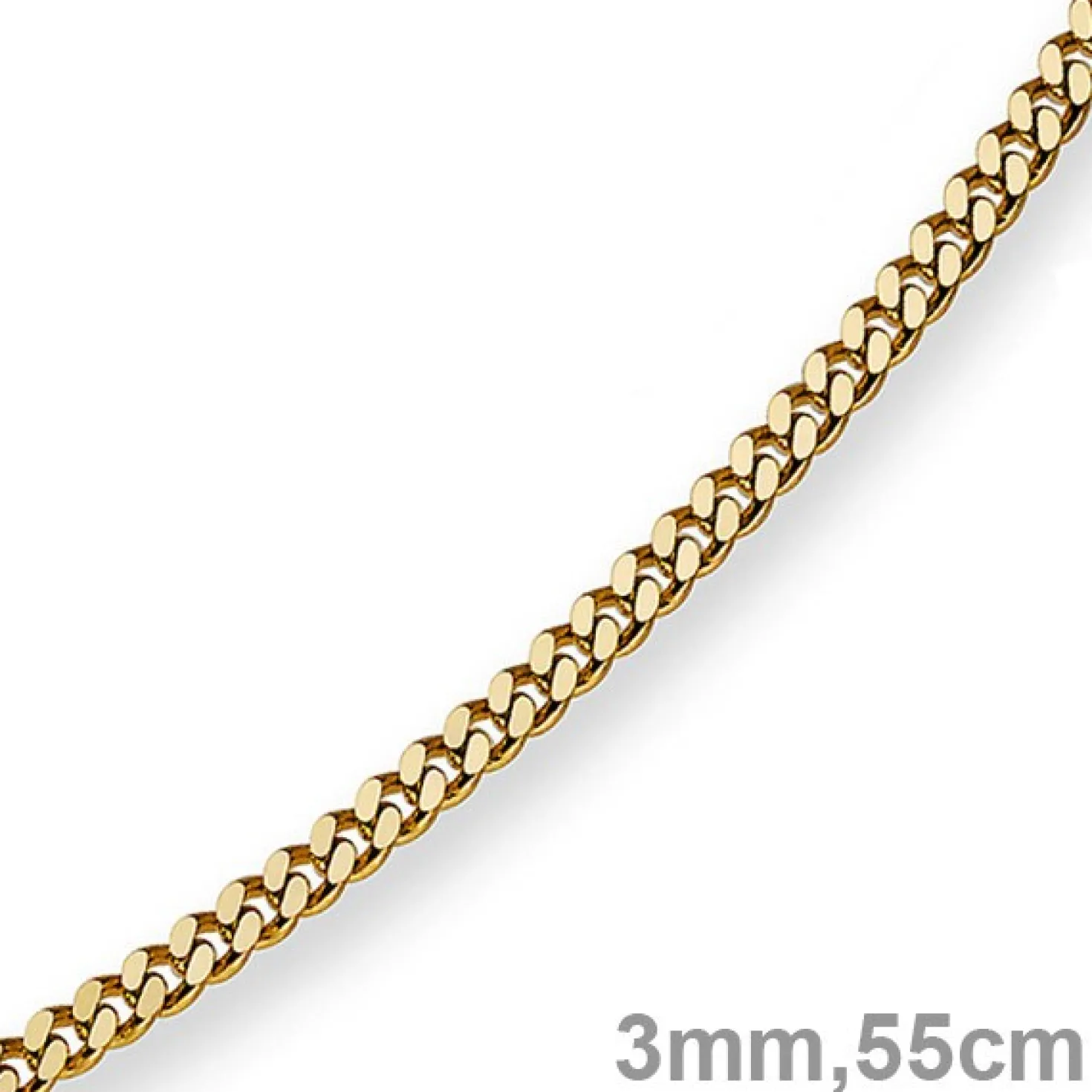 3mm Panzerkette Kette Collier aus 750 Gold Gelbgold, Goldkette, 55cm