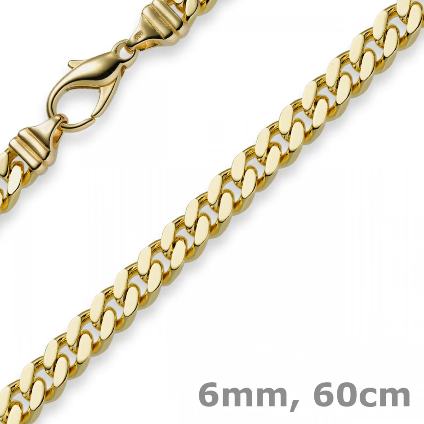 6mm Panzerkette Kette Collier aus 585 Gold Gelbgold, Goldkette, 60cm