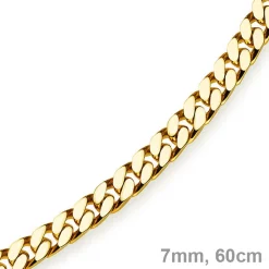 7mm Panzerkette Kette Collier aus 585 Gold Gelbgold, Goldkette, 60cm
