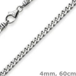 4mm Panzerkette Kette Collier aus 750 Gold Weißgold, Goldkette, 60cm