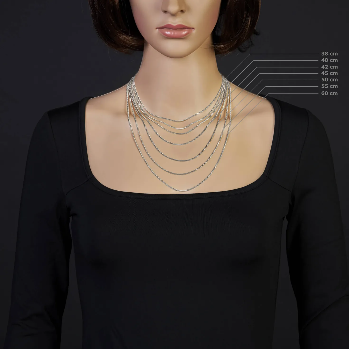1,5mm Panzerkette Kette Collier aus 585 Gold Weißgold Halsschmuck 42cm