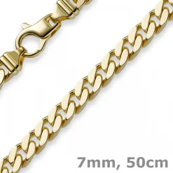 7mm Panzerkette Kette Collier diamantiert, 750 Gold Gelbgold massiv, 50cm