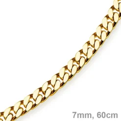 7mm Panzerkette Kette Collier diamantiert, 750 Gold Gelbgold massiv, 60cm