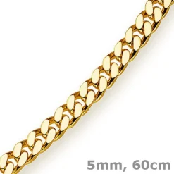 5mm Panzerkette Kette Collier diamantiert, 750 Gold Gelbgold massiv, 60cm