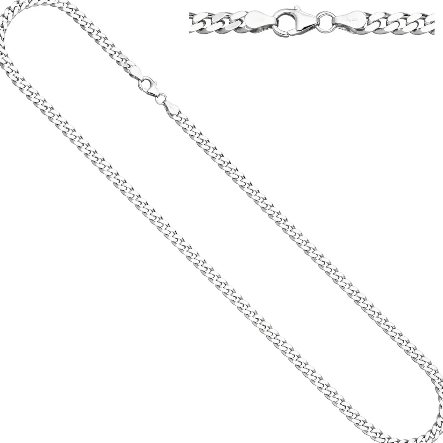 4,6mm Panzerkette Kette Halskette Halsschmuck 925 Silber rhodiniert 60cm Herren