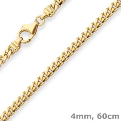 4mm Panzerkette oval diamantiert Collier Halskette aus 585 Gold Gelbgold 60cm