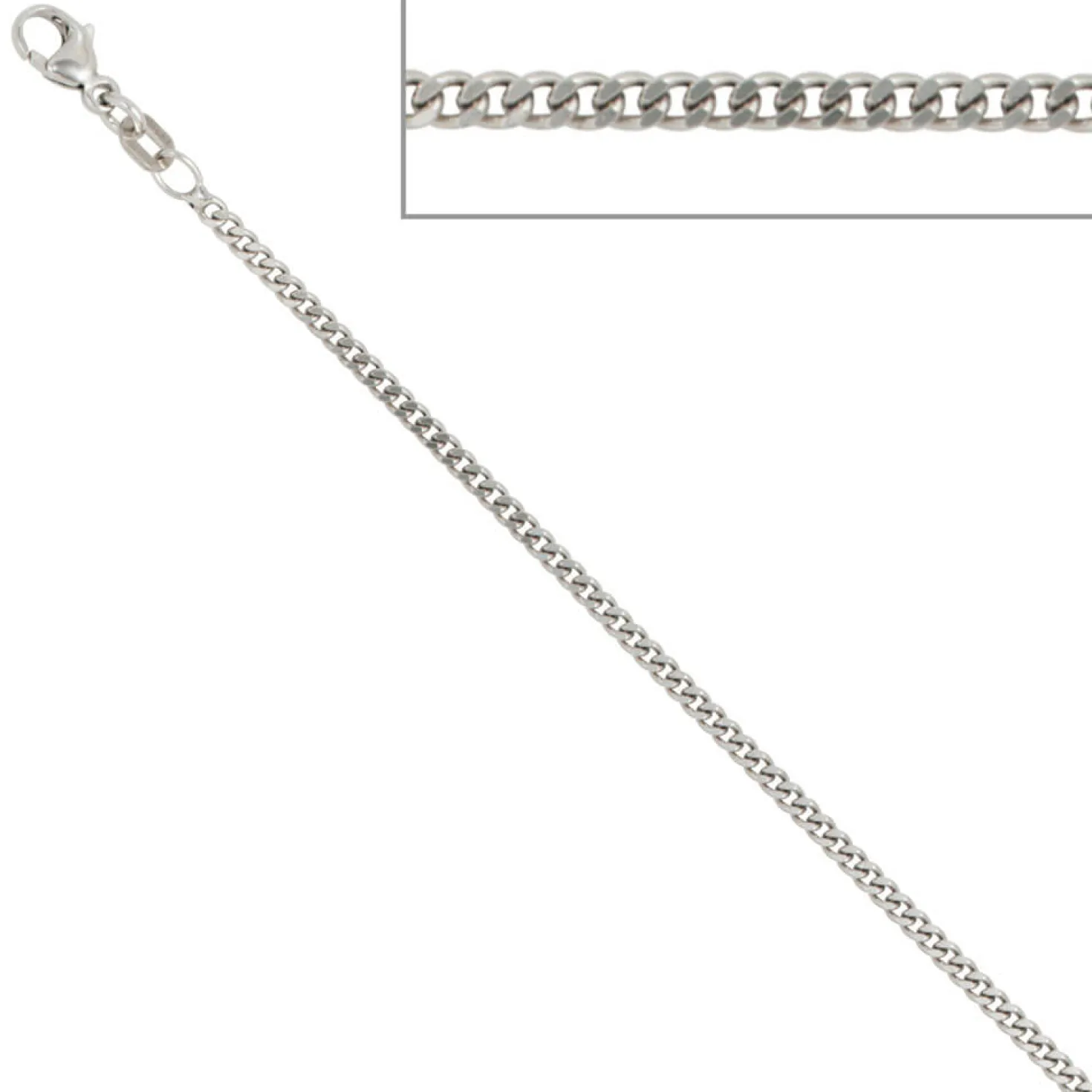 2,1mm Panzerkette Panzer Kette Collier, 925 Silber, Silberkette, 50 cm