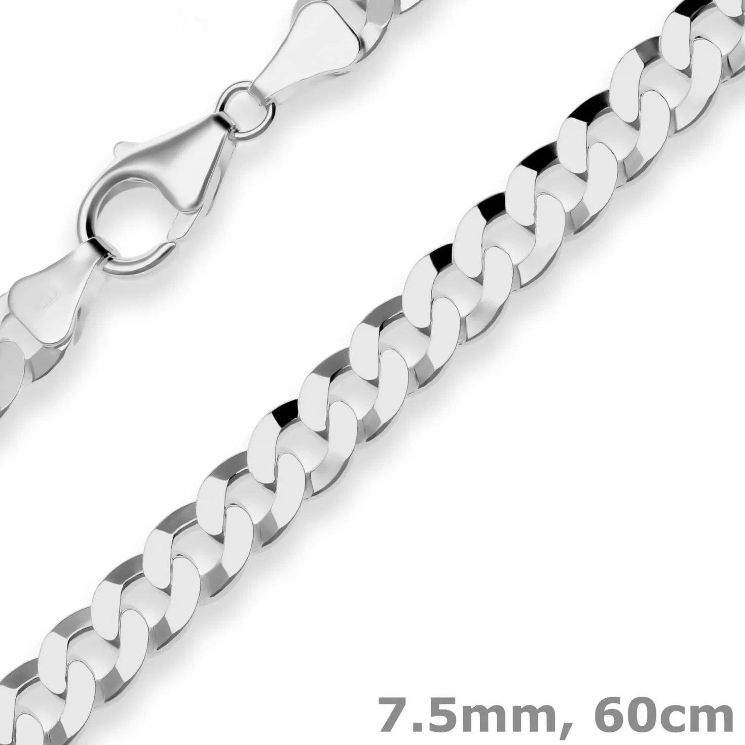 7,5mm Panzerkette Silberkette Collier Halskette aus 925 Silber rhodiniert 60cm