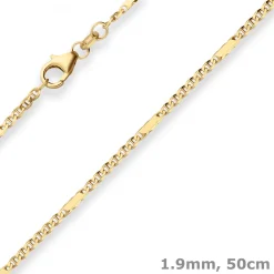 1,9mm Panzerstegkette Collier Halskette aus 333 Gold Gelbgold 50cm