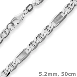 5,2mm Panzerstegkette Kette Collier Halskette aus 925 Silber rhodiniert 50cm
