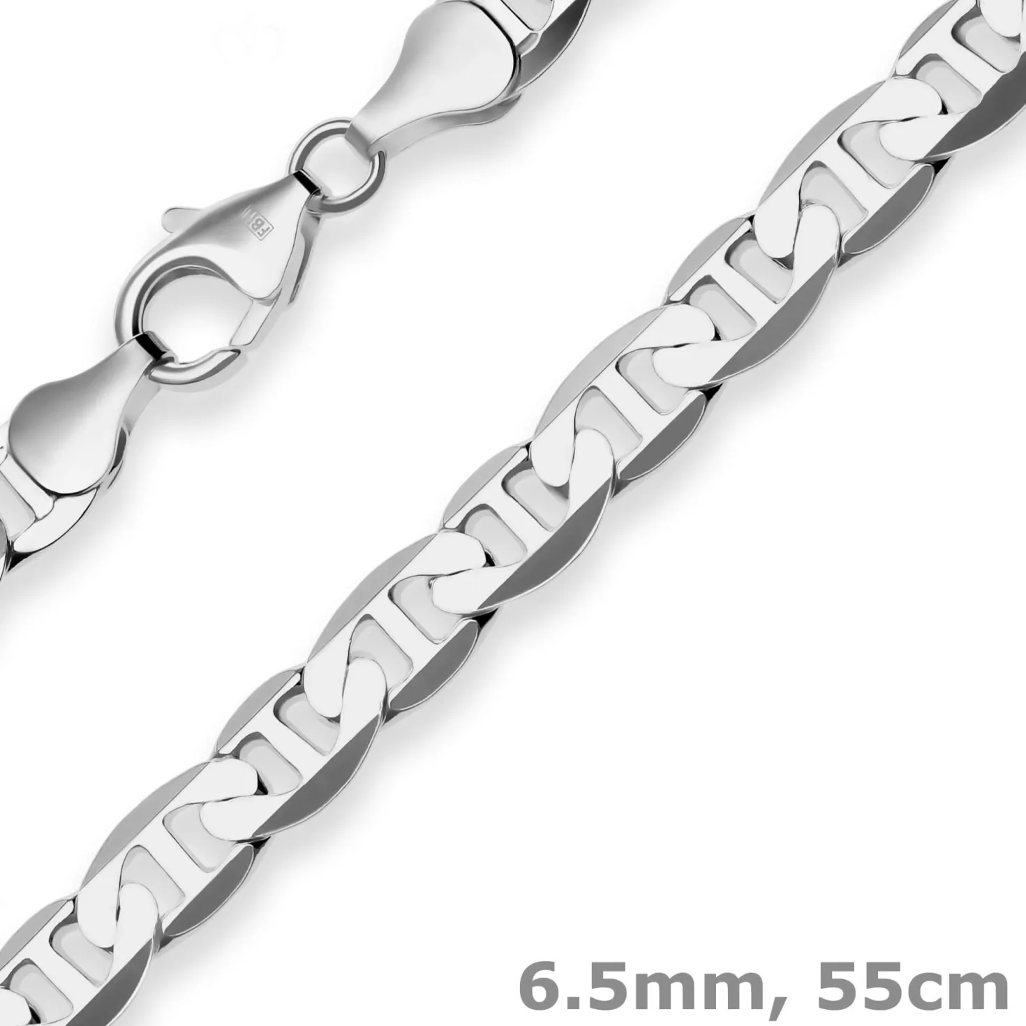6,5mm Panzerstegkette Kette Collier Halskette aus 925 Silber rhodiniert 55cm