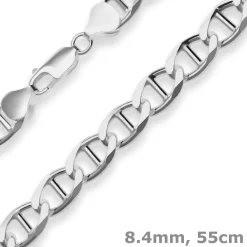 8,4mm Panzerstegkette Silberkette Collier Halskette aus 925 Silber 55cm