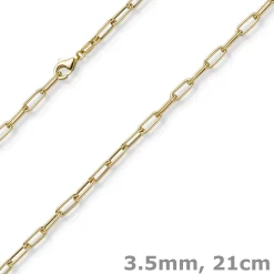3,5mm Paper Clip Anker weit Armband Armkette aus 585 Gold Gelbgold 21cm