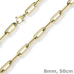 8mm Paper Clip Kette Halskette Collier aus 585 Gold Gelbgold 50cm