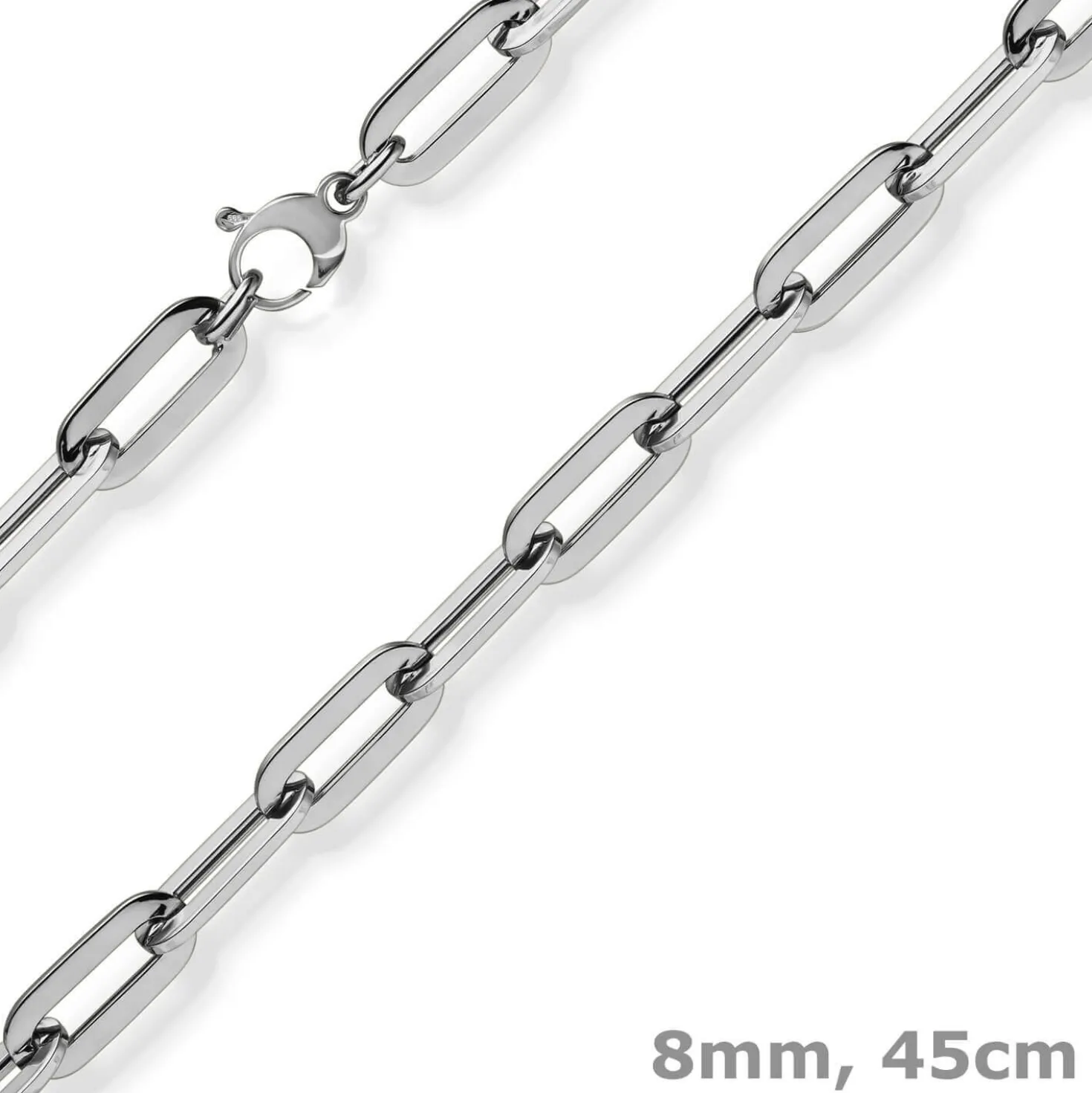 8mm Paper Clip Kette Halskette Collier aus 750 Gold Weißgold 45cm