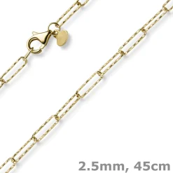 2,5mm Paper Clip Weit-Ankerkette Kette Collier 585 Gelbgold strukturiert 45cm