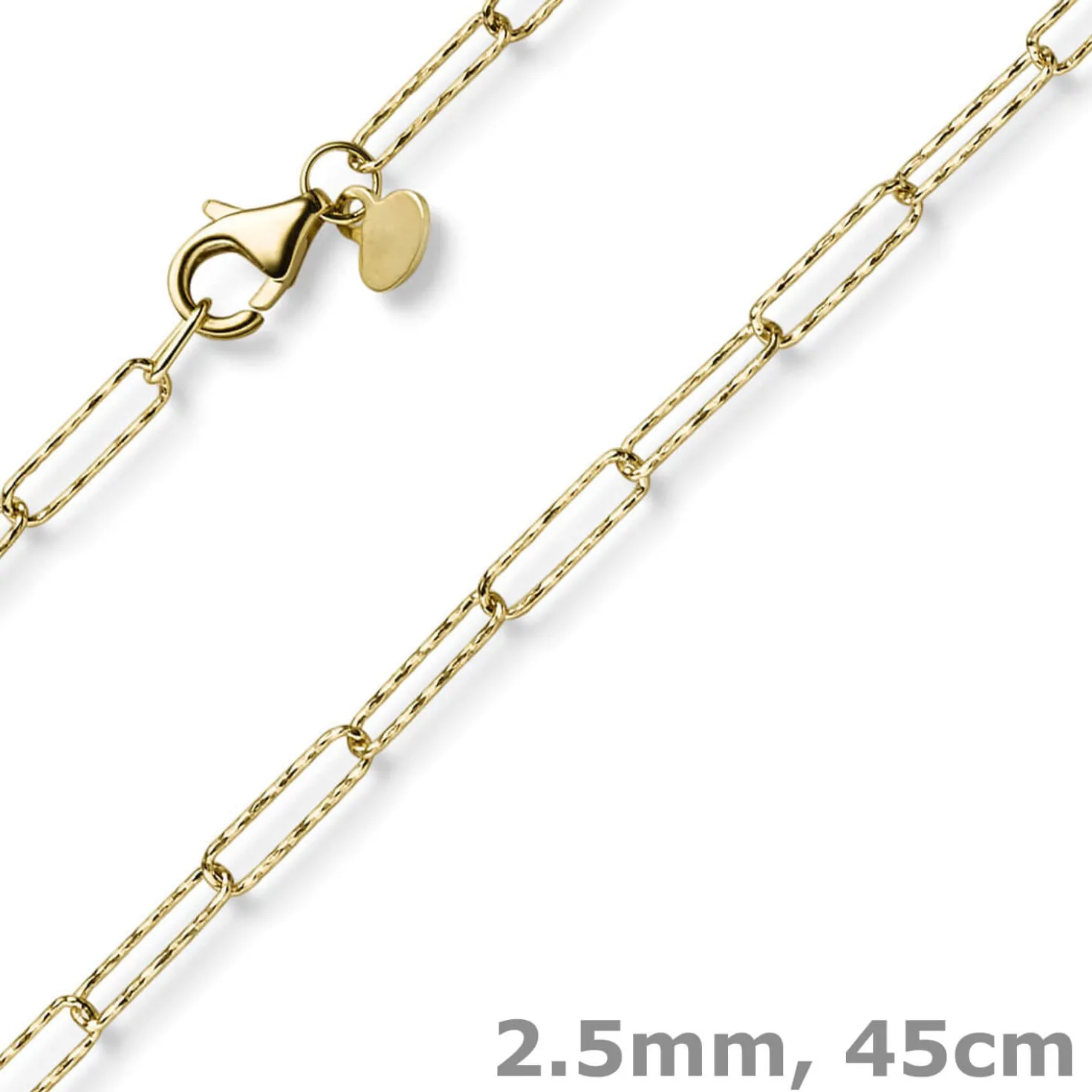 2,5mm Paper Clip Weit-Ankerkette Kette Collier 585 Gelbgold strukturiert 45cm