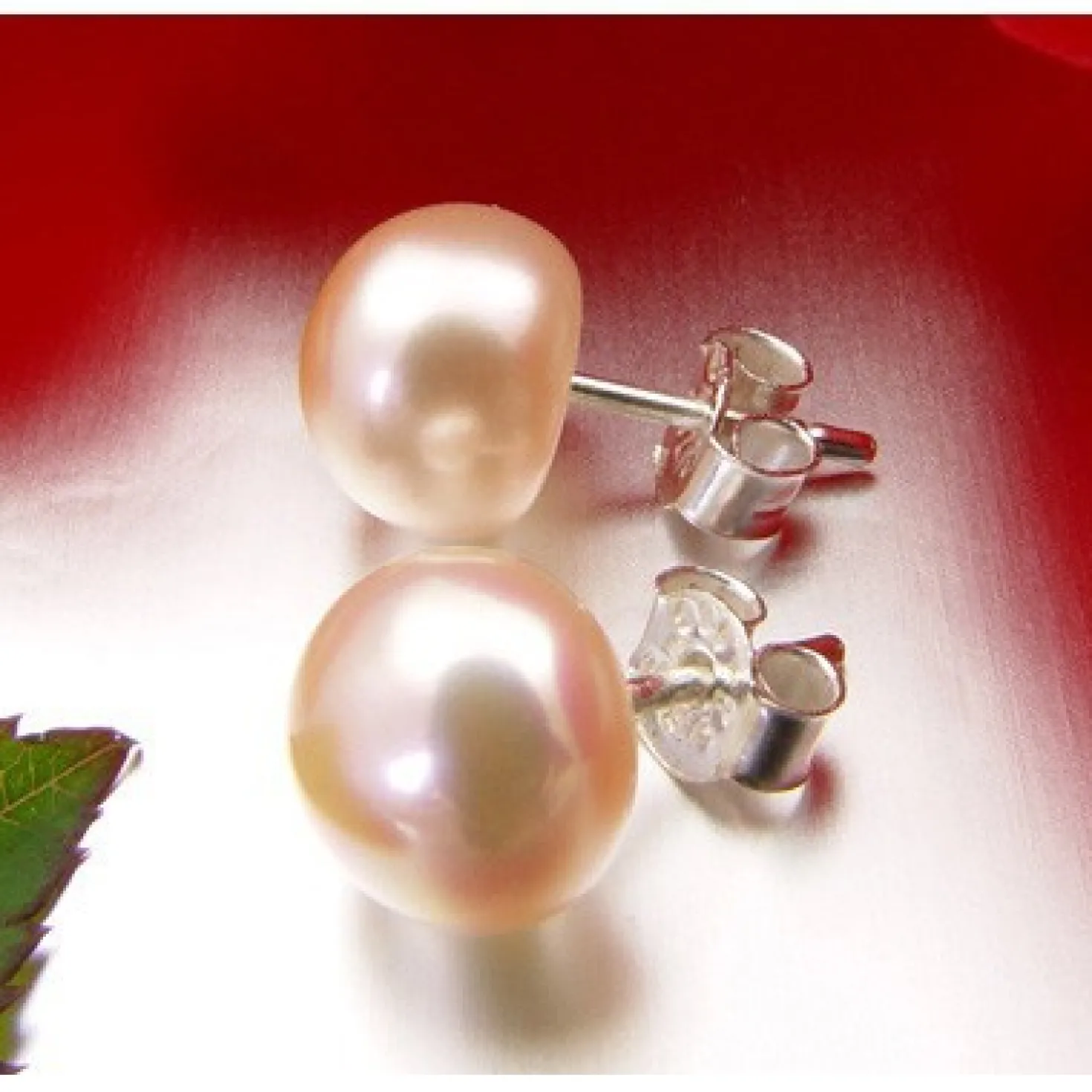 8,5-9,0 mm Perlen Ohrstecker 925 Silber rose Süßwasser-Zuchtperlen