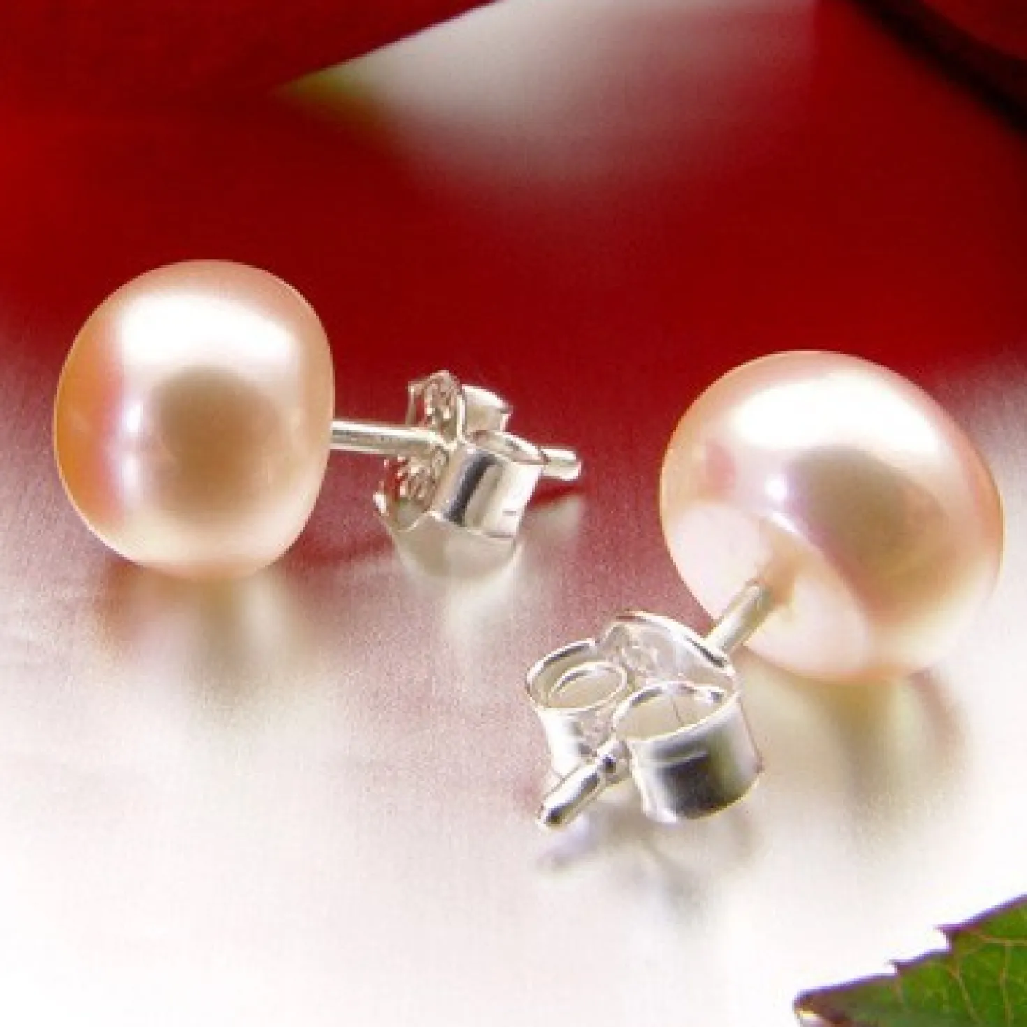 8,5-9,0 mm Perlen Ohrstecker 925 Silber rose Süßwasser-Zuchtperlen