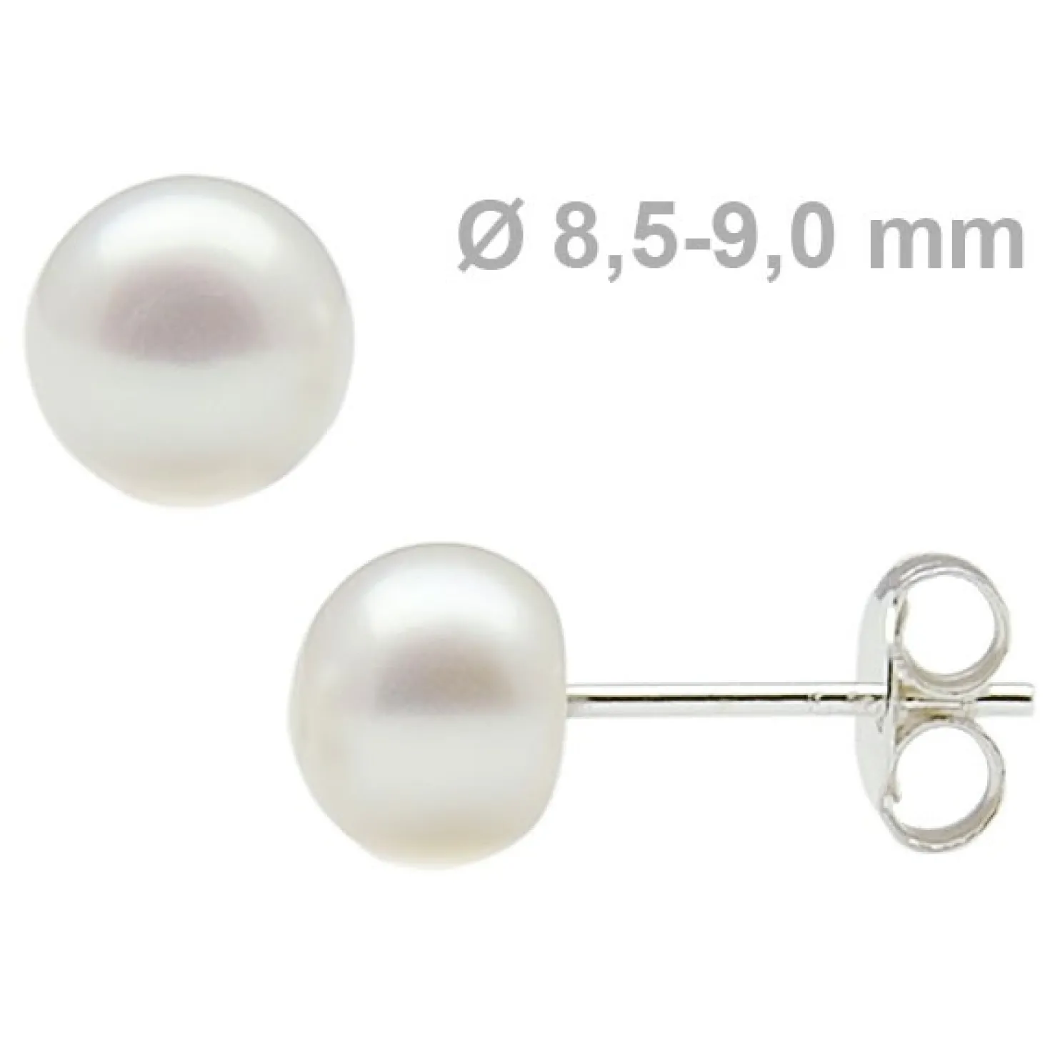 8,5-9,0 mm Perlen Ohrstecker 925 Silber weiß Süßwasser-Zuchtperlen