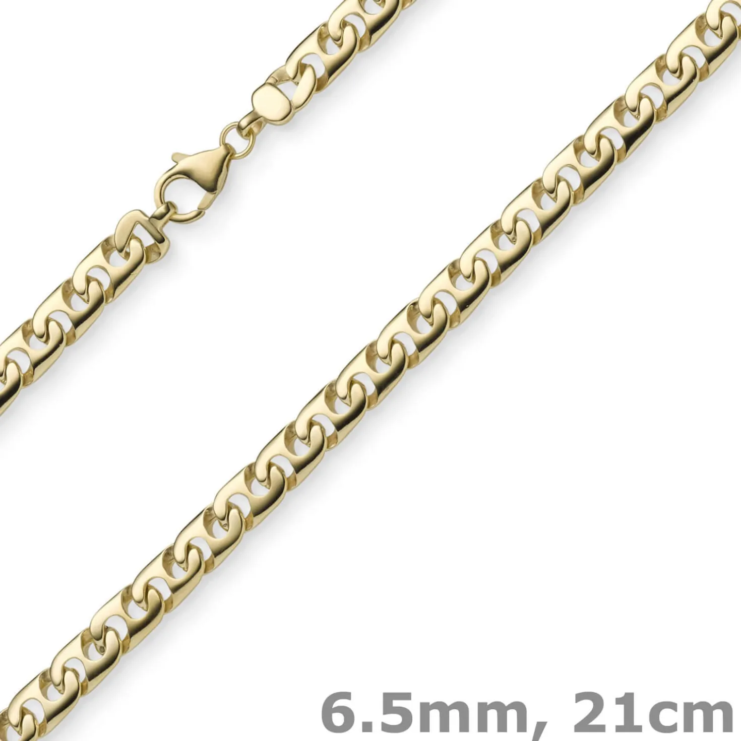 6,5mm Phantasiearmband Armkette Armschmuck, 585 Gold Gelbgold, glänzend, 21cm