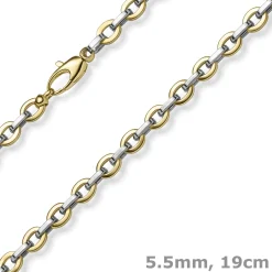 5,5mm Phantasie-Armband Armkette Armschmuck 585 Gold Gelbgold & Weißgold 19cm