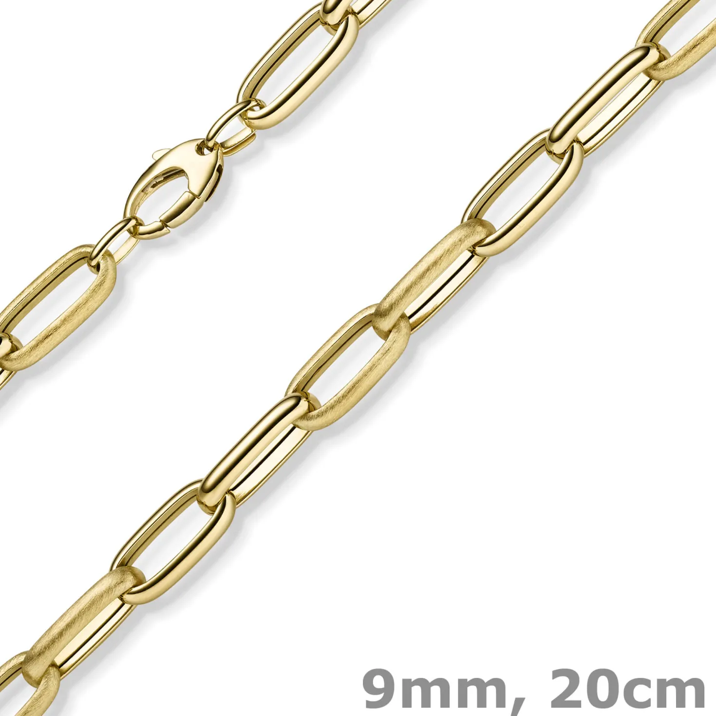 9mm Phantasie Armband Armkette aus 585 Gold Gelbgold matt/glänzend 20cm