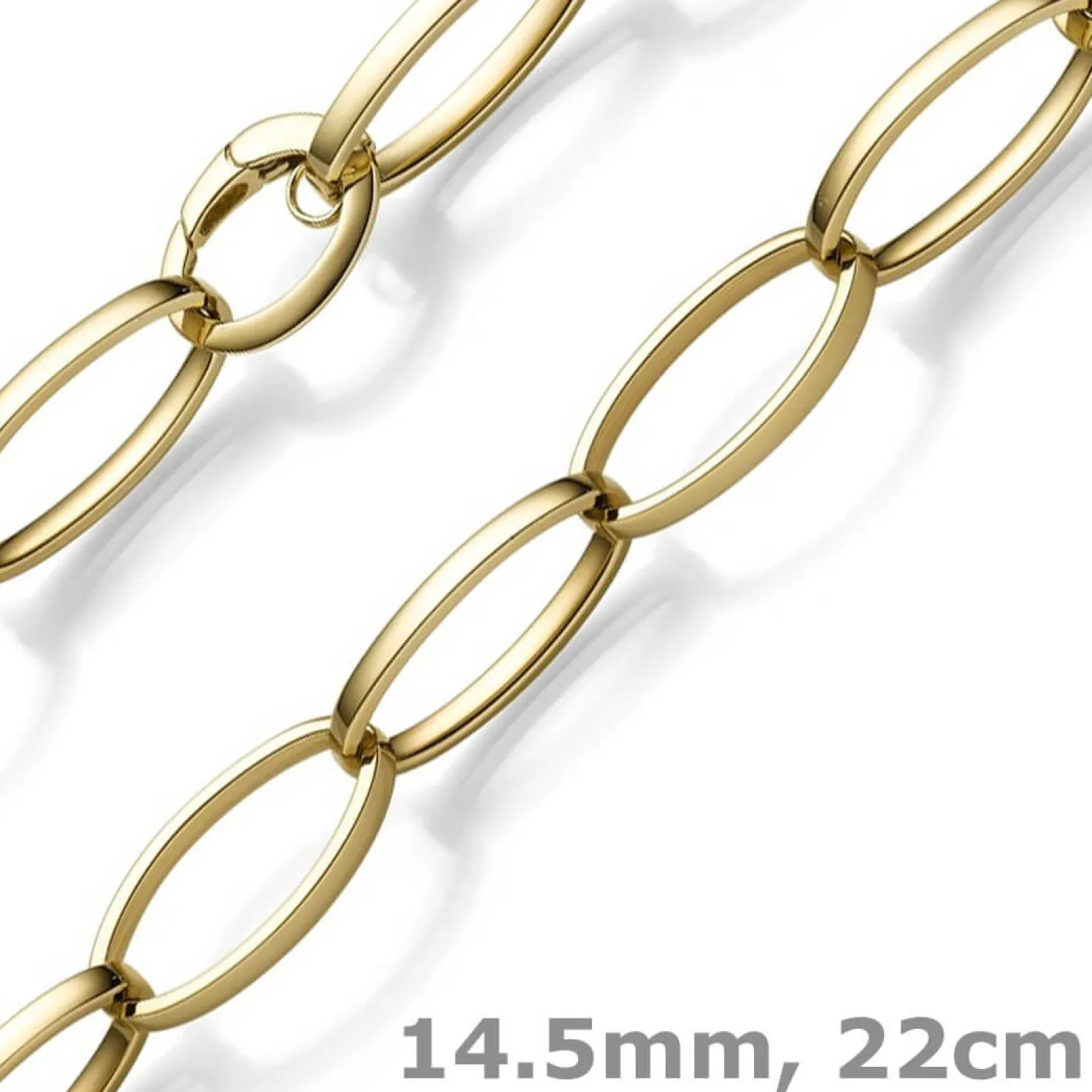 14,5mm Phantasie Armband Armkette aus 585 Gold Gelbgold oval vierkant 22cm