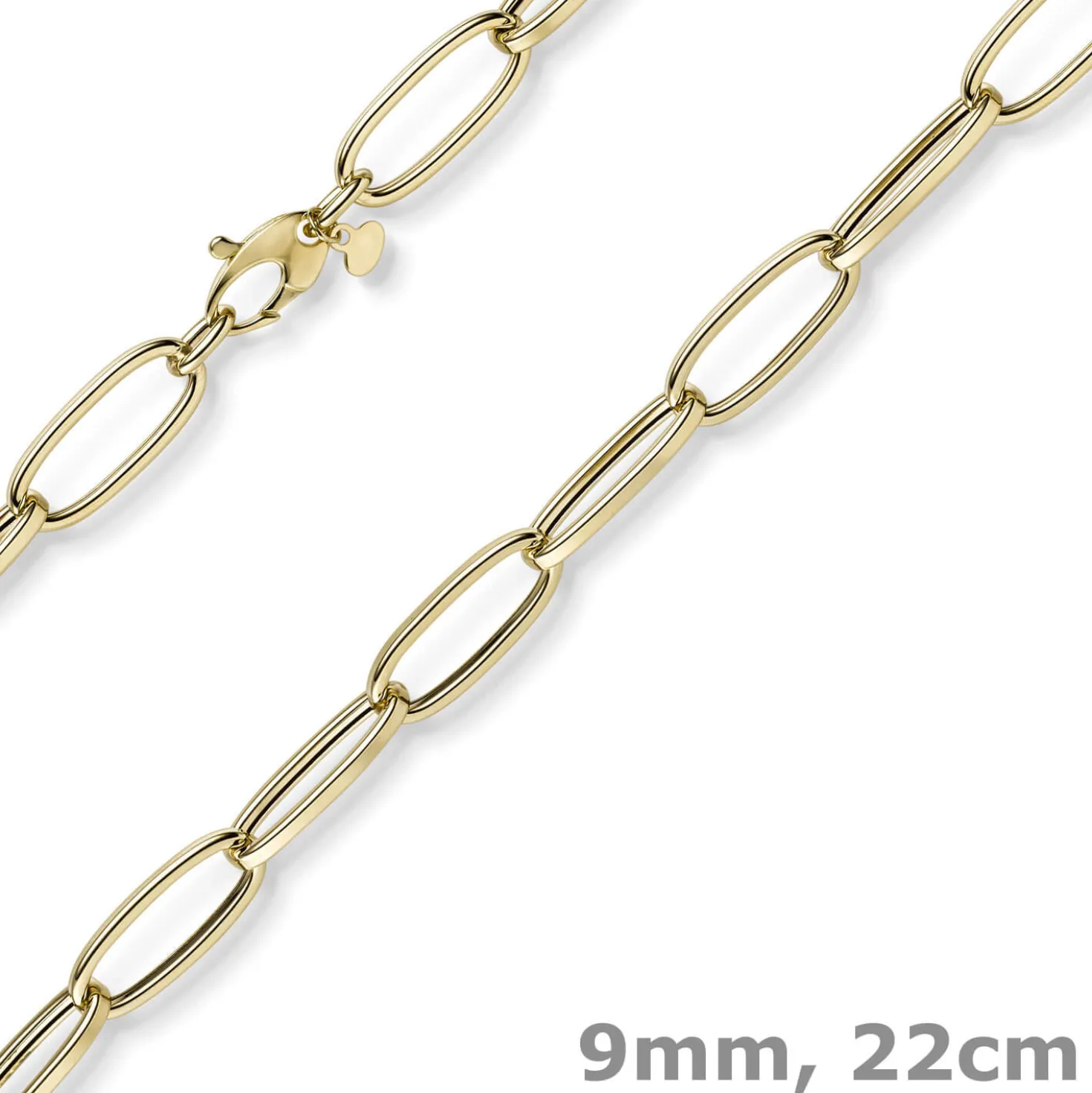 9mm Phantasie Armband Armkette aus 585 Gold Gelbgold oval vierkant 22cm