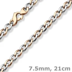 7,5mm Phantasie Armband Armkette aus 585 Gold Weißgold Rotgold bicolor 21cm