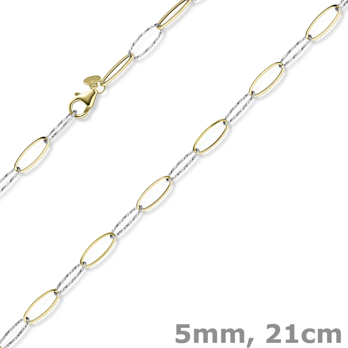 5mm Phantasie Armband mit ovalen Kettengleidern aus 585 Gold gelb/weiß 21cm