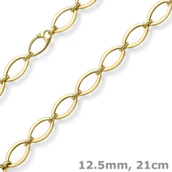 12,5mm Phantasie-Armband ovale Kettenglieder Armkette 585 Gold Gelbgold 21cm
