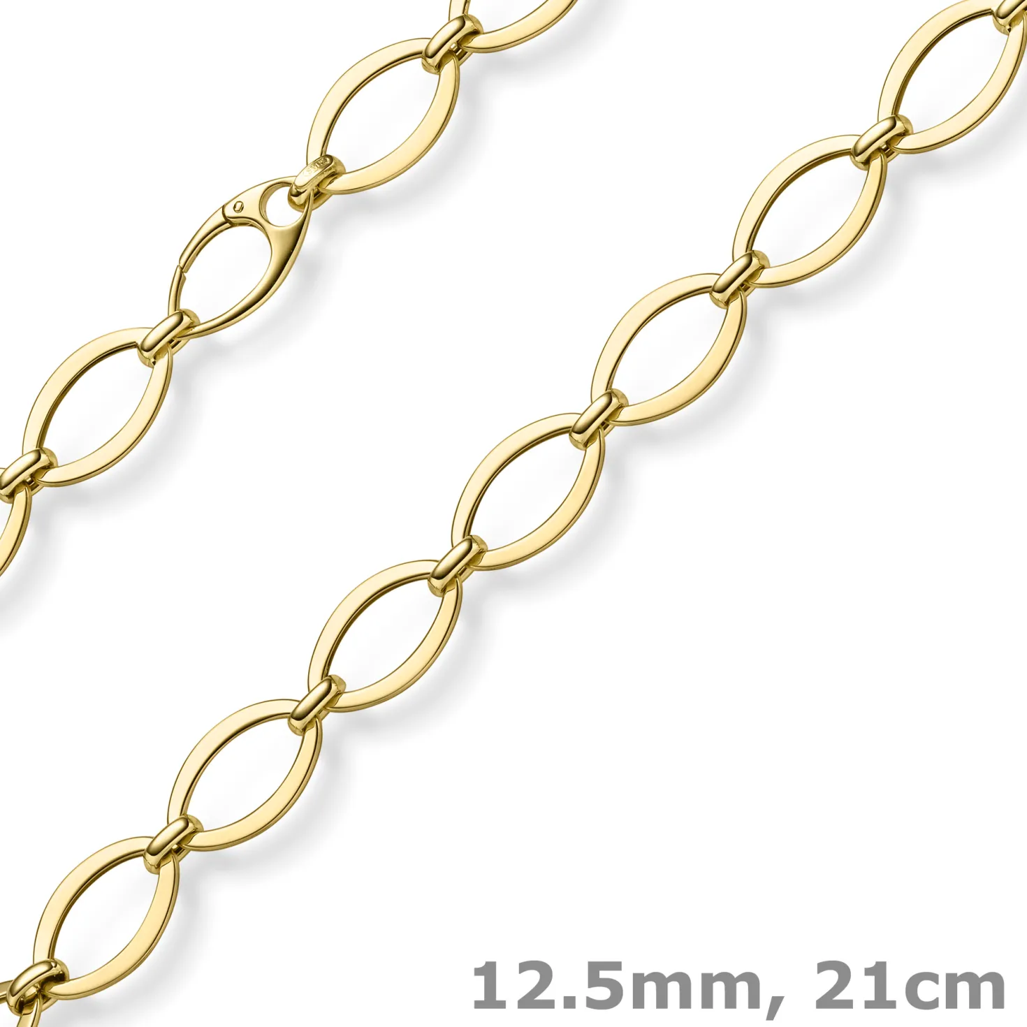 12,5mm Phantasie-Armband ovale Kettenglieder Armkette 585 Gold Gelbgold 21cm
