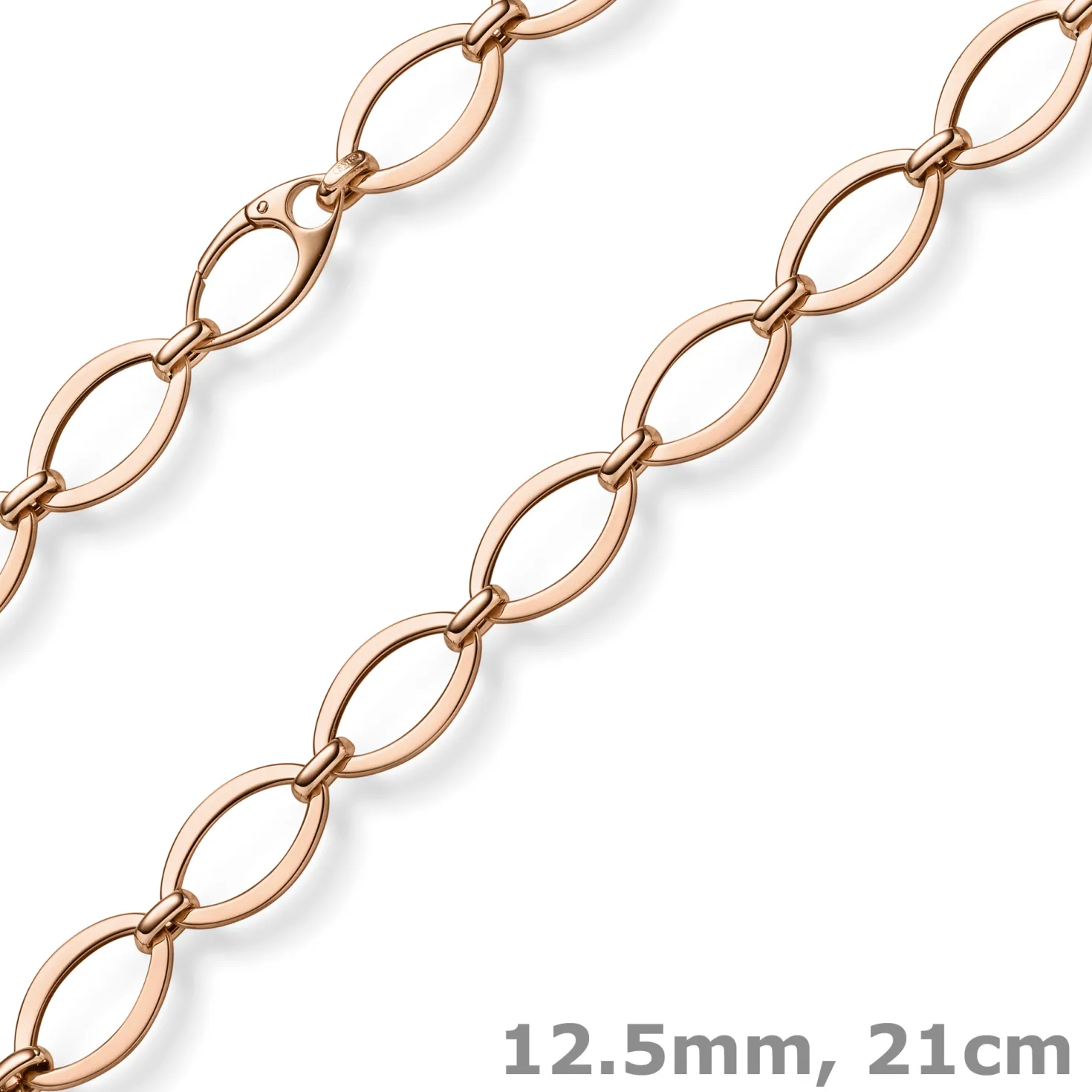 12,5mm Phantasie-Armband ovale Kettenglieder Armkette 585 Gold Rotgold 21cm