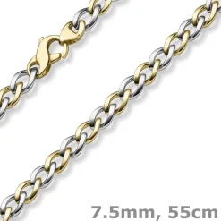 7,5mm Phantasie Halskette Collier aus 585 Gold Gelbgold Weißgold bicolor 55cm