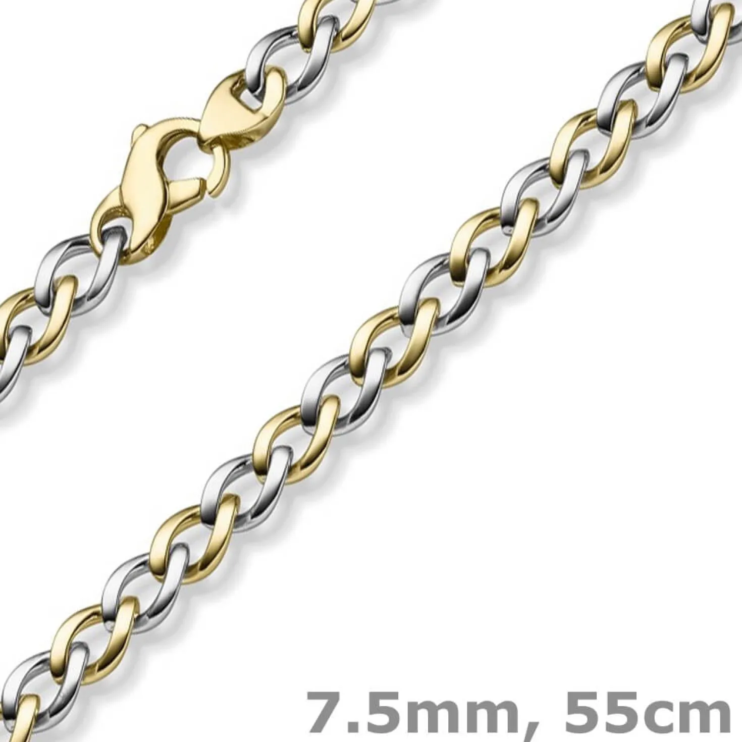 7,5mm Phantasie Halskette Collier aus 585 Gold Gelbgold Weißgold bicolor 55cm