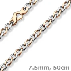 7,5mm Phantasie Halskette Collier aus 585 Gold Weißgold Rotgold bicolor 50cm