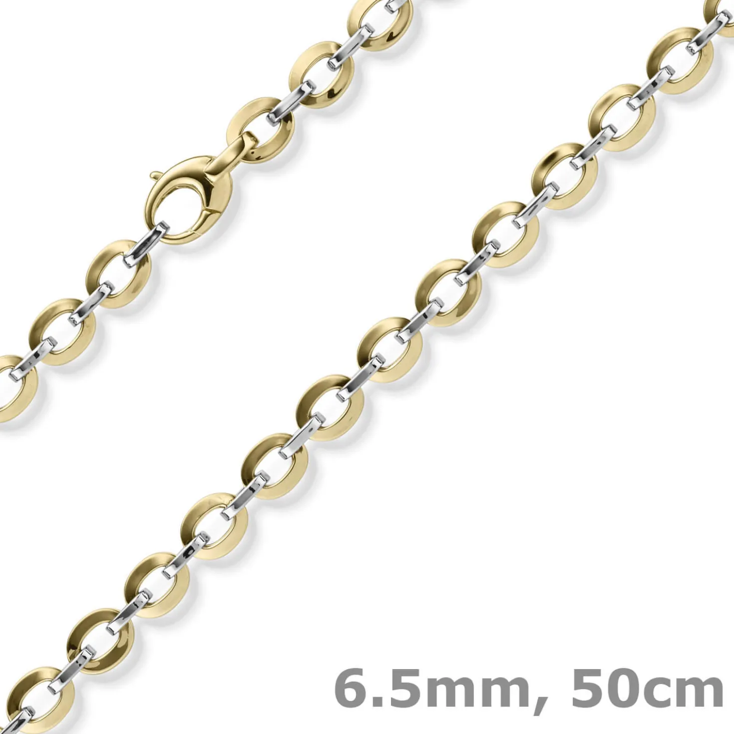 6,5mm Phantasie-Kette Collier 585 Gold Gelbgold Weißgold bicolor 50cm glänzend