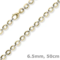 6,5mm Phantasie-Kette Collier 585 Gold Gelbgold Weißgold bicolor 50cm glänzend