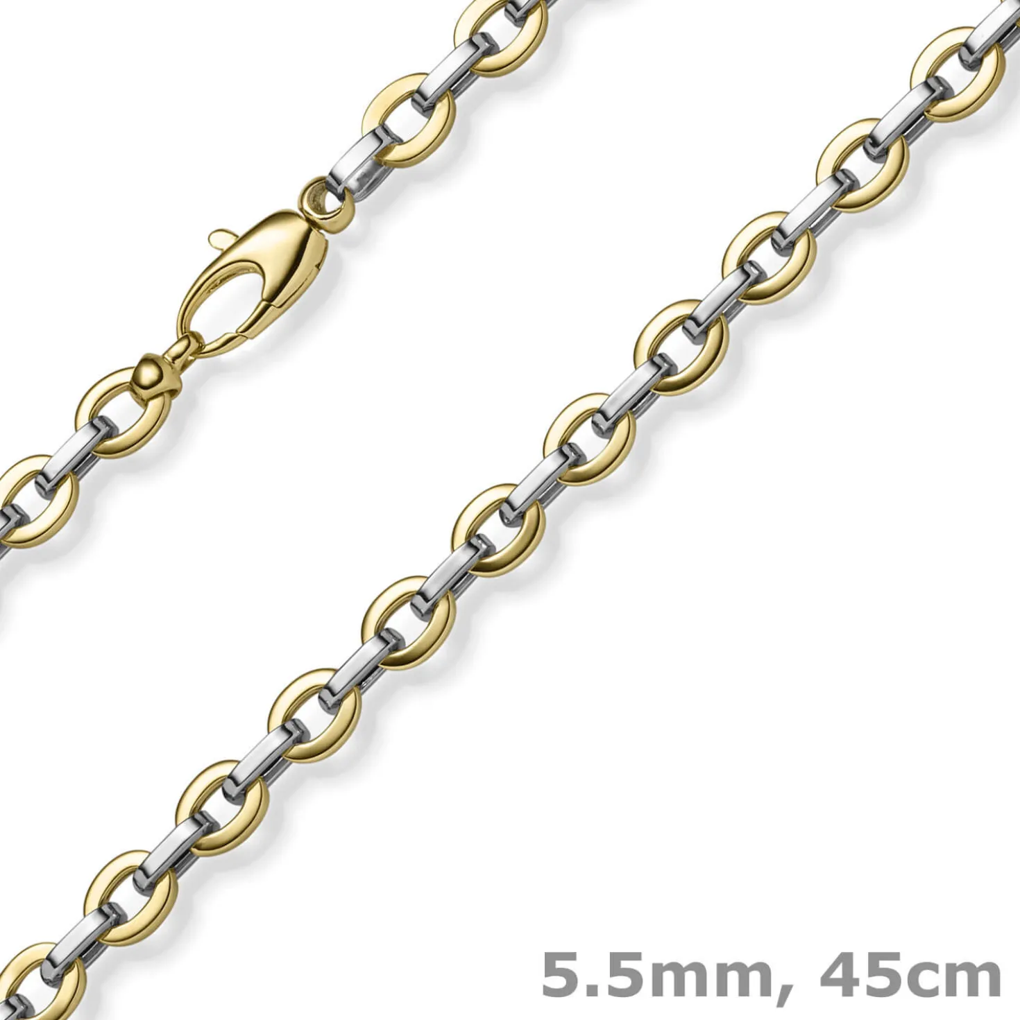 5,5mm Phantasie-Kette Collier Halsschmuck aus 585 Gold Gelbgold & Weißgold 45cm