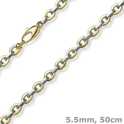 5,5mm Phantasie-Kette Collier Halsschmuck aus 585 Gold Gelbgold & Weißgold 50cm