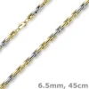 6,5mm Phantasie Kette Halskette Collier aus 585 Gold gelb/weiß bicolor 45cm