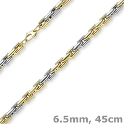 6,5mm Phantasie Kette Halskette Collier aus 585 Gold gelb/weiß bicolor 45cm