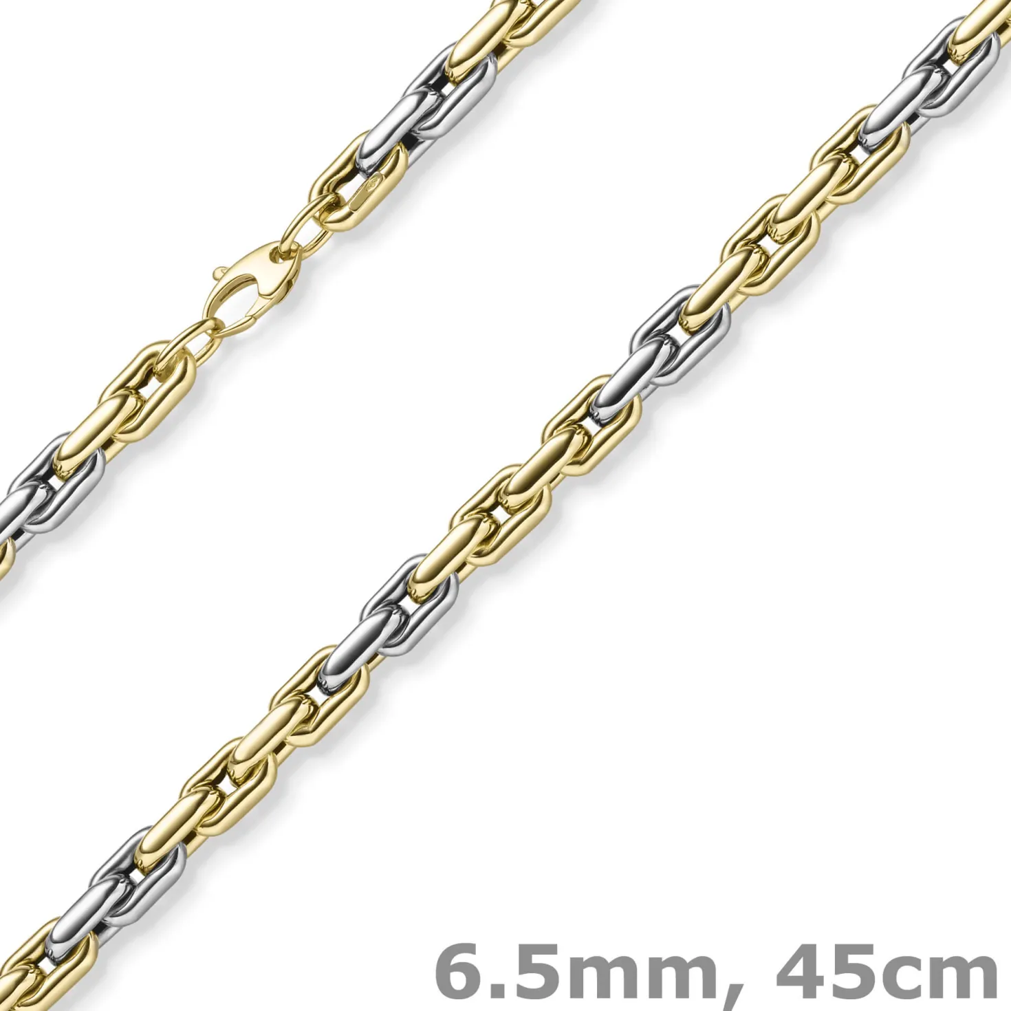 6,5mm Phantasie Kette Halskette Collier aus 585 Gold gelb/weiß bicolor 45cm