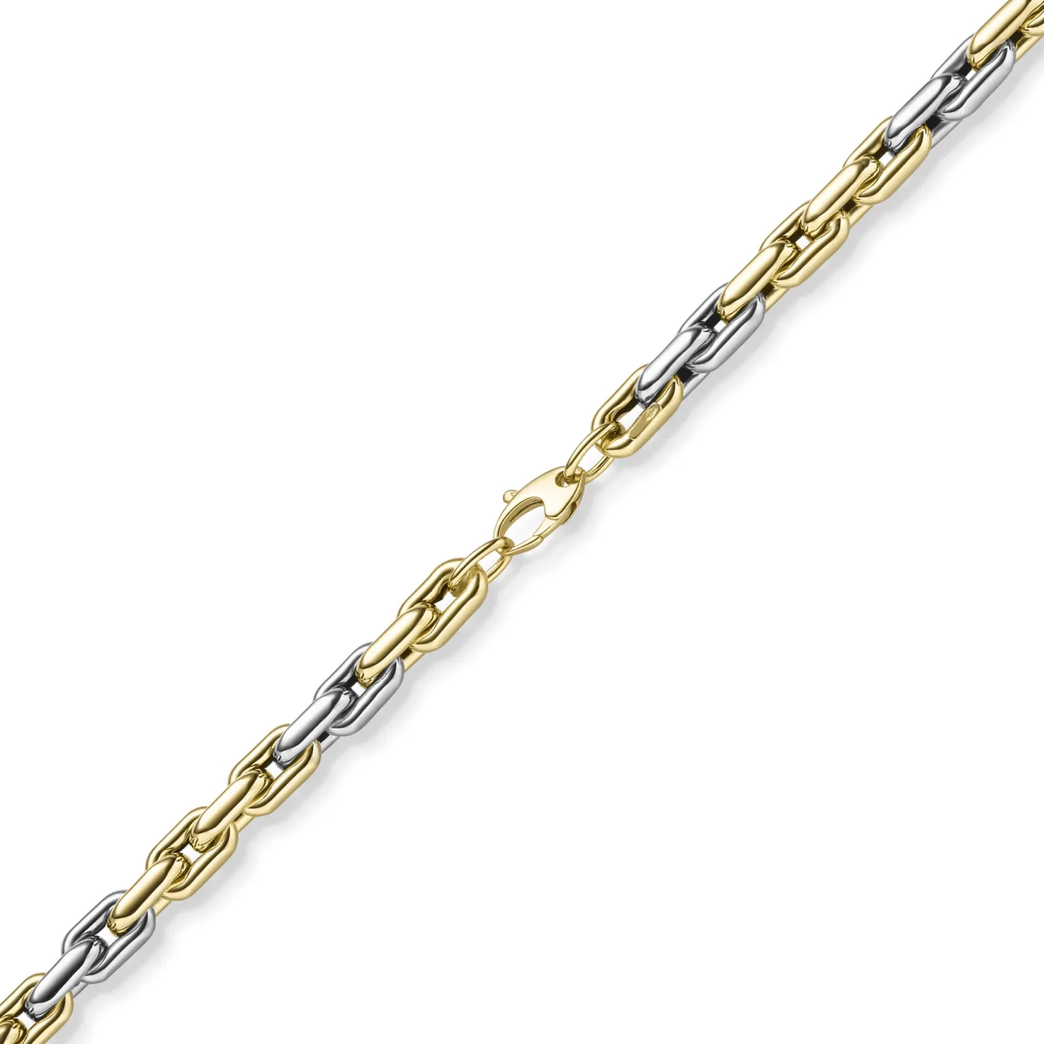 6,5mm Phantasie Kette Halskette Collier aus 585 Gold gelb/weiß bicolor 45cm