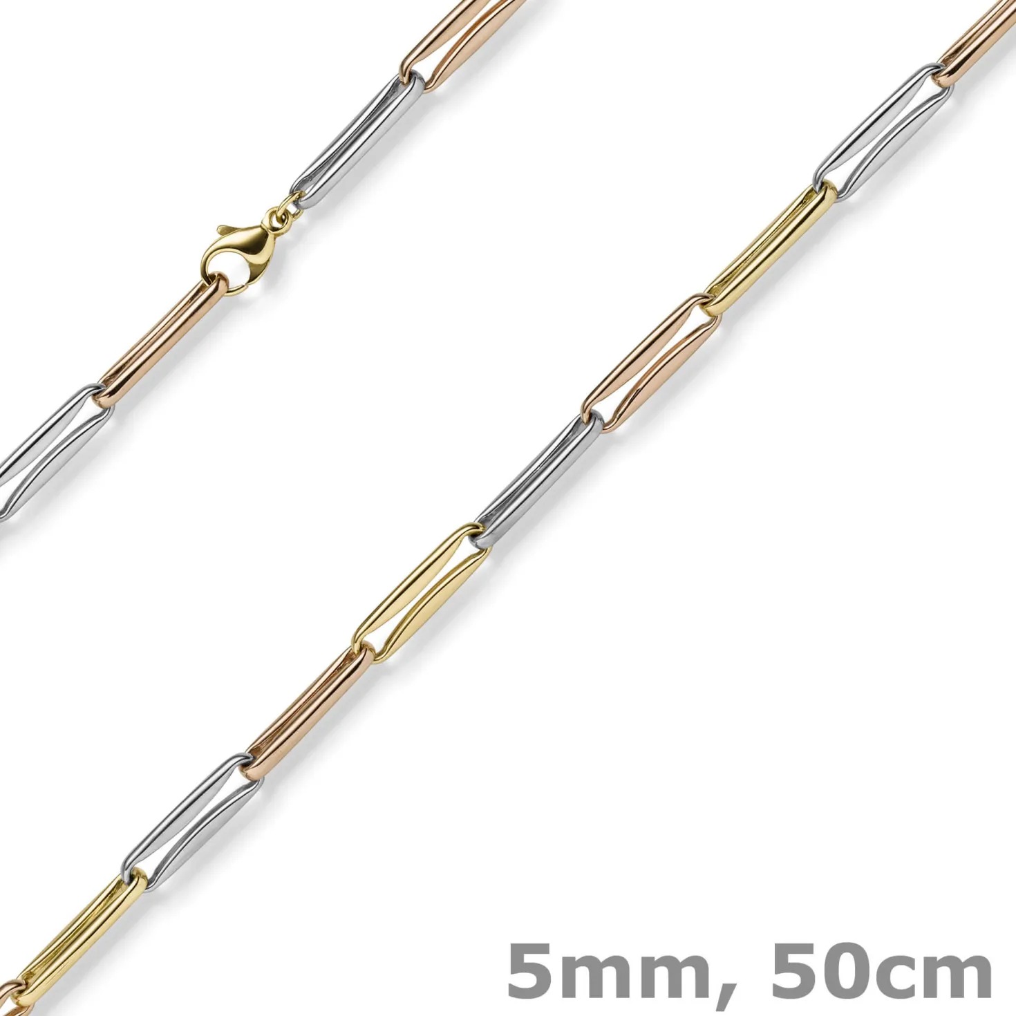 5mm Phantasiekette Halskette Collier aus 585 Gold tricolor gelb/rot/weiß 50cm