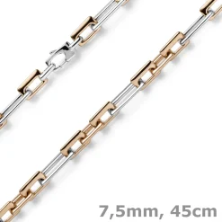 7,5mm Phantasiekette Halskette rechteckig 585 Gold Weißgold Rotgold bicolor 45cm