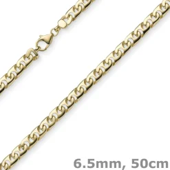 6,5mm Phantasiekette Kette Collier Halskette, 585 Gold Gelbgold, glänzend, 50cm