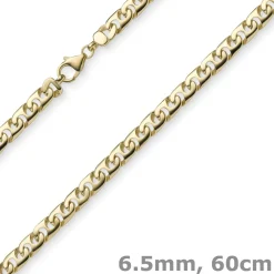 6,5mm Phantasiekette Kette Collier Halskette, 585 Gold Gelbgold, glänzend, 60cm