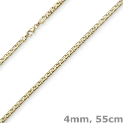 4mm Phantasiekette Kette Collier Halskette, 585 Gold Gelbgold, glänzend, 55cm